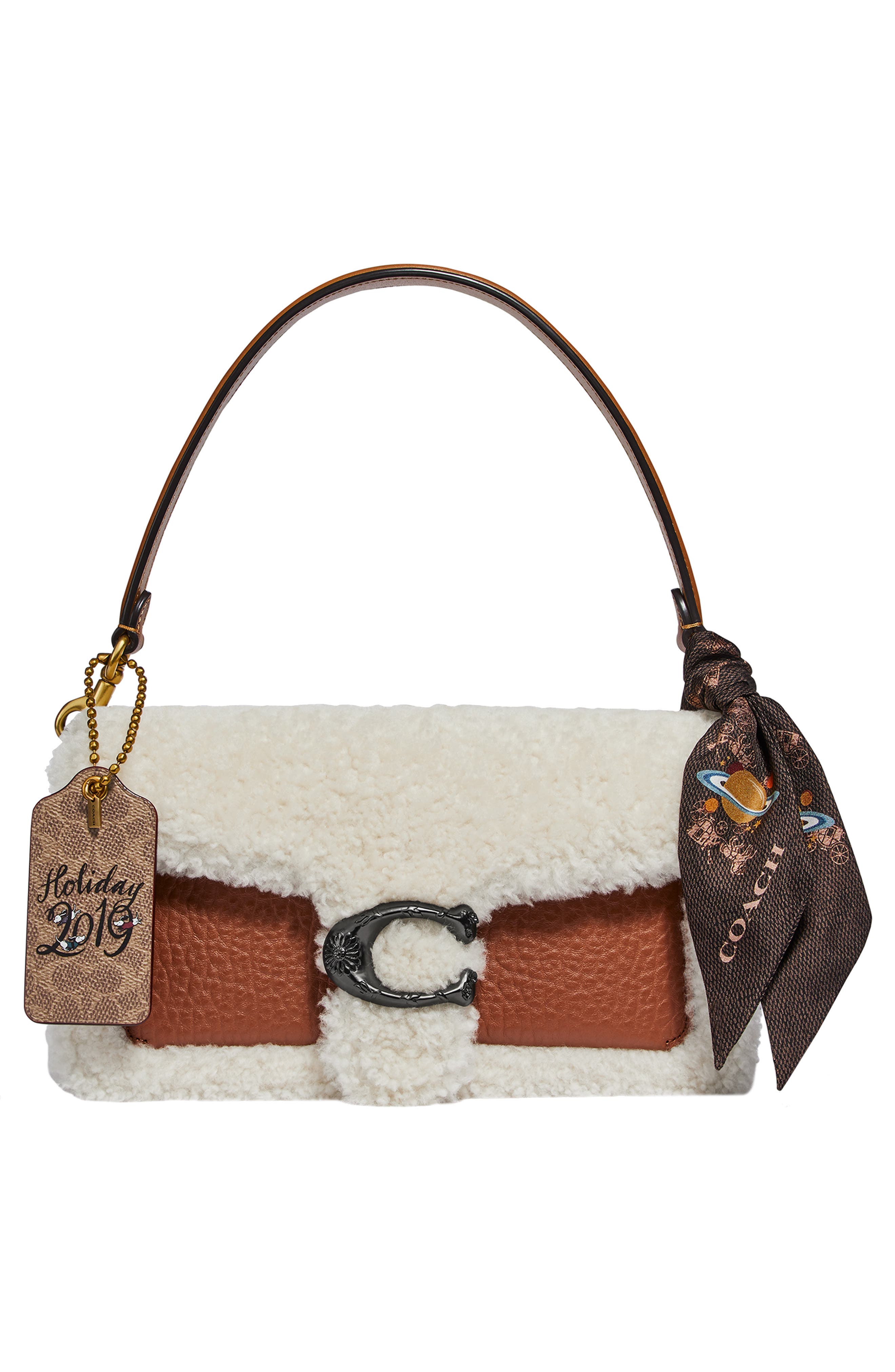 COACH Tabby Genuine Shearling & Leather Crossbody Bag, Alternate, color, 