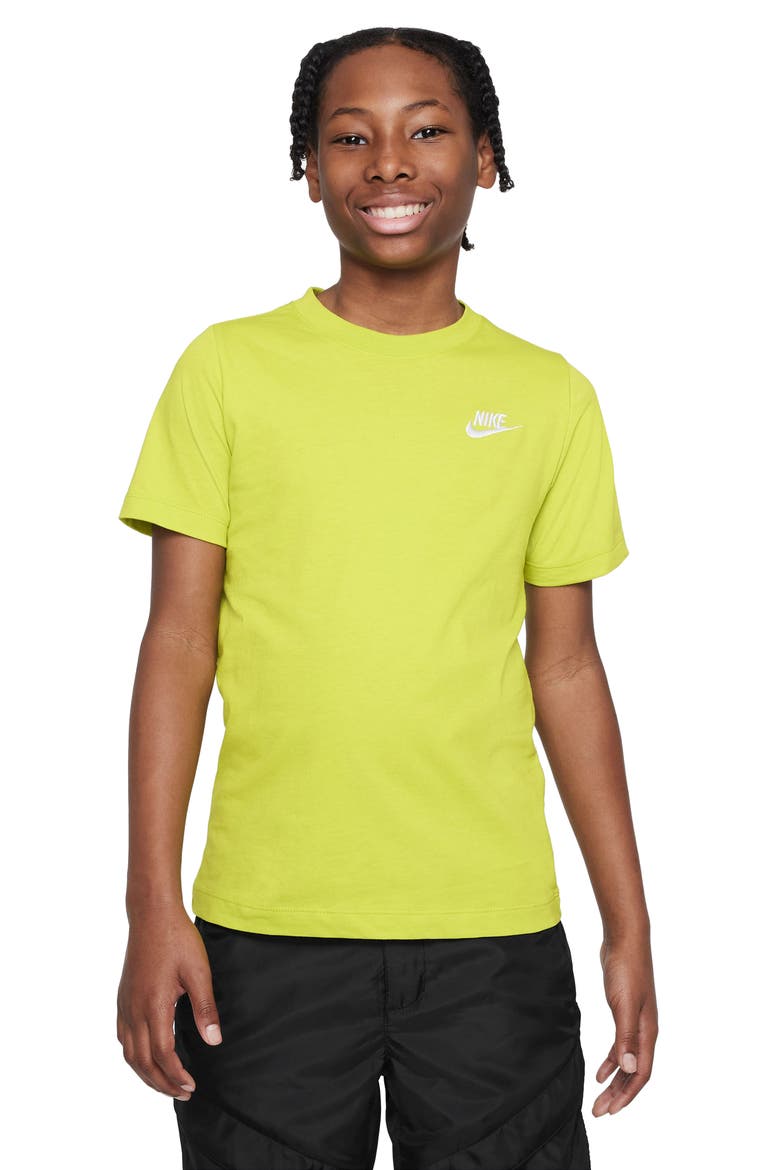 Kids' Embroidered Swoosh T-Shirt, Main, color, BRIGHT CACTUS