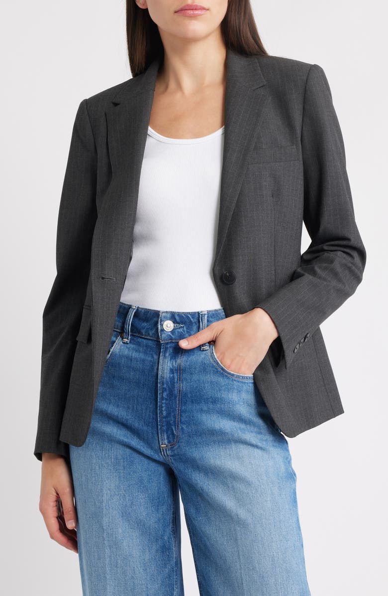 MANGO Pinstripe Suit Jacket, Main, color, Dark Heather Grey