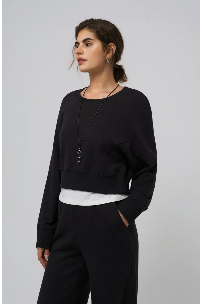 Hemp Essentials Fleece Cropped Sweater, Alternate, color, black