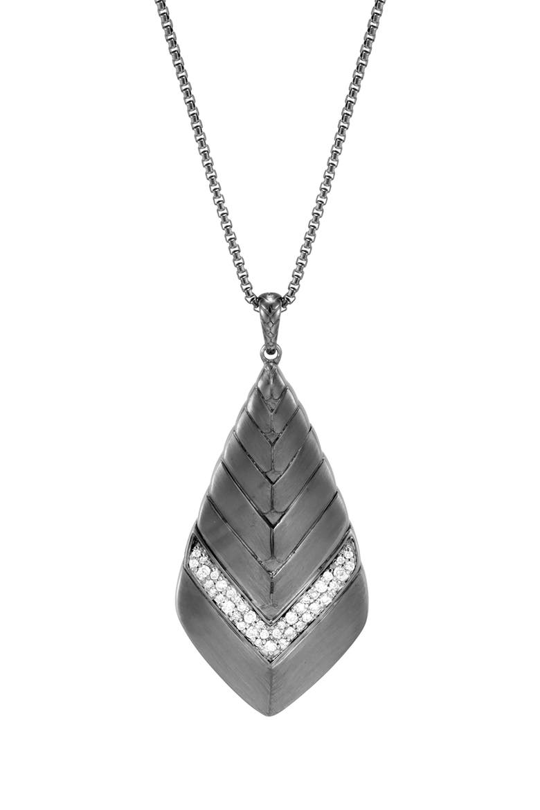 Modern Chain Long Diamond Pavé Pendant Necklace, Alternate, color, Black Rhodium/ Sterling Silver