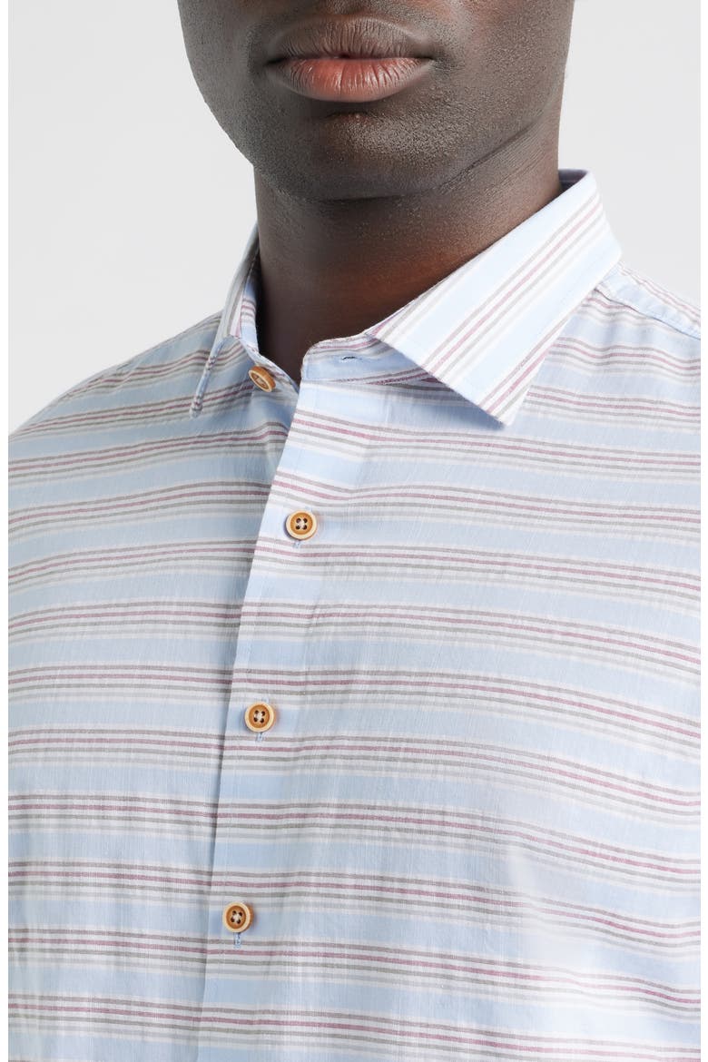 Leander Stripe Short Sleeve Button-Up Shirt, Alternate, color, GULF BLUE