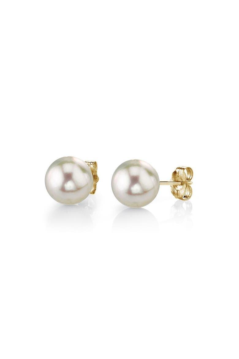 5.0-5.5mm White Akoya Round Pearl Stud Earrings, Main, color, Yellow Gold