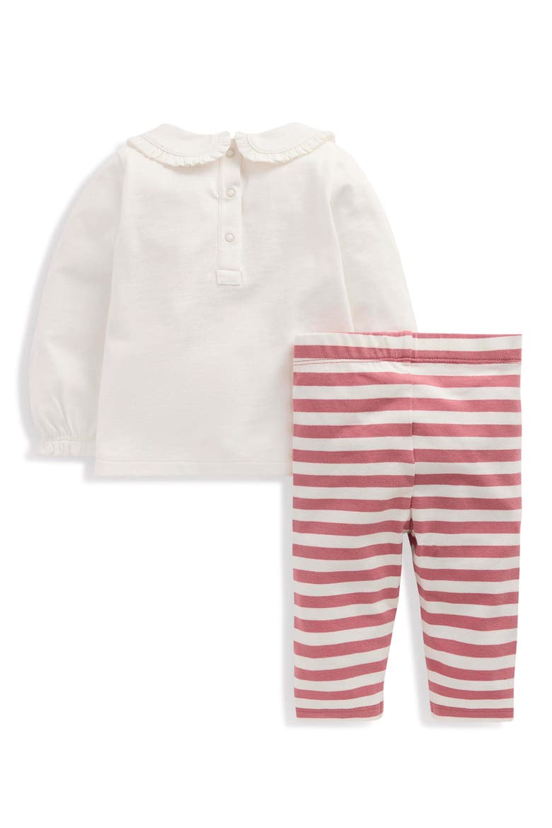 Kids' Collared Jersey Top & Leggings Set, Alternate, color, IVORY/ PINK EMBROIDERED