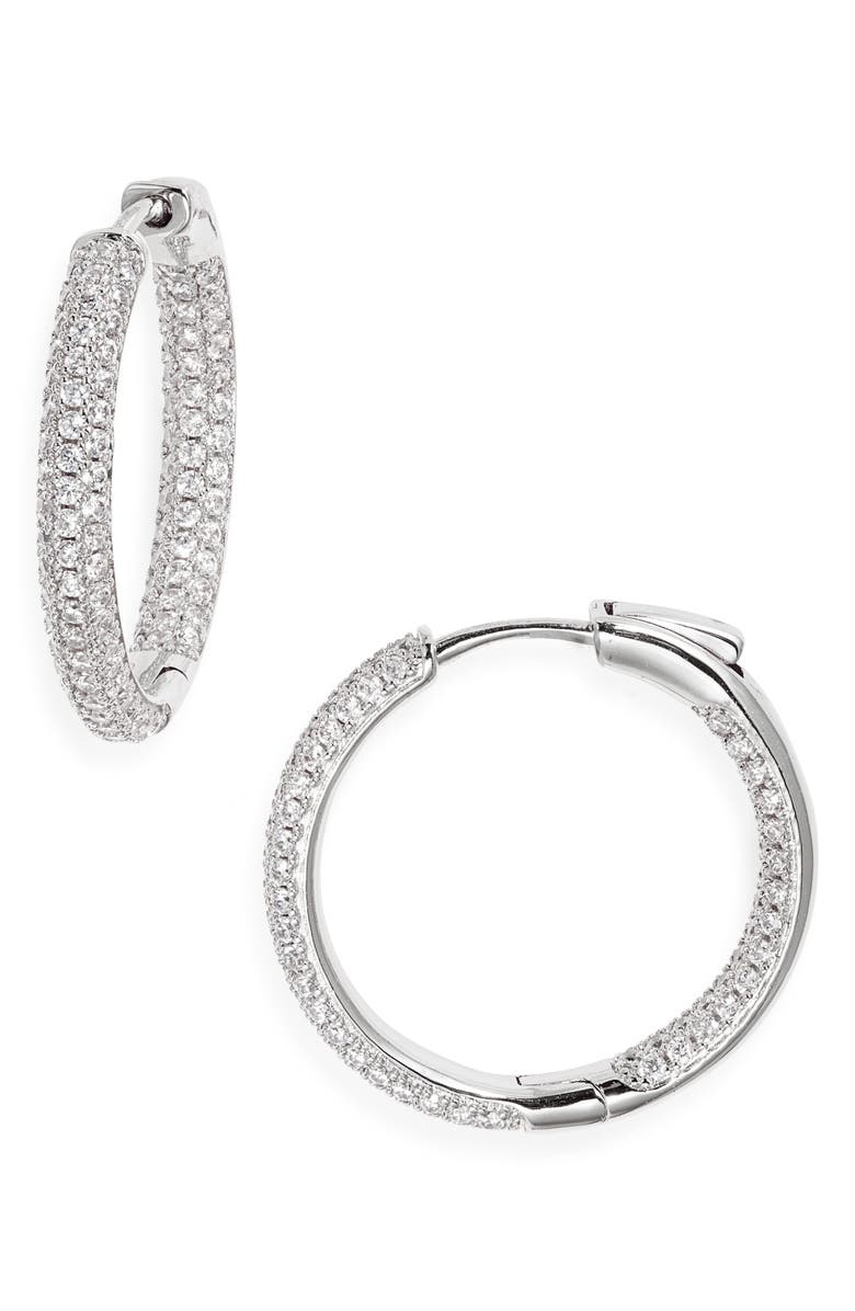 Nordstrom Cubic Zirconia Pavé Hoop Earrings, Main, color, Clear- Silver