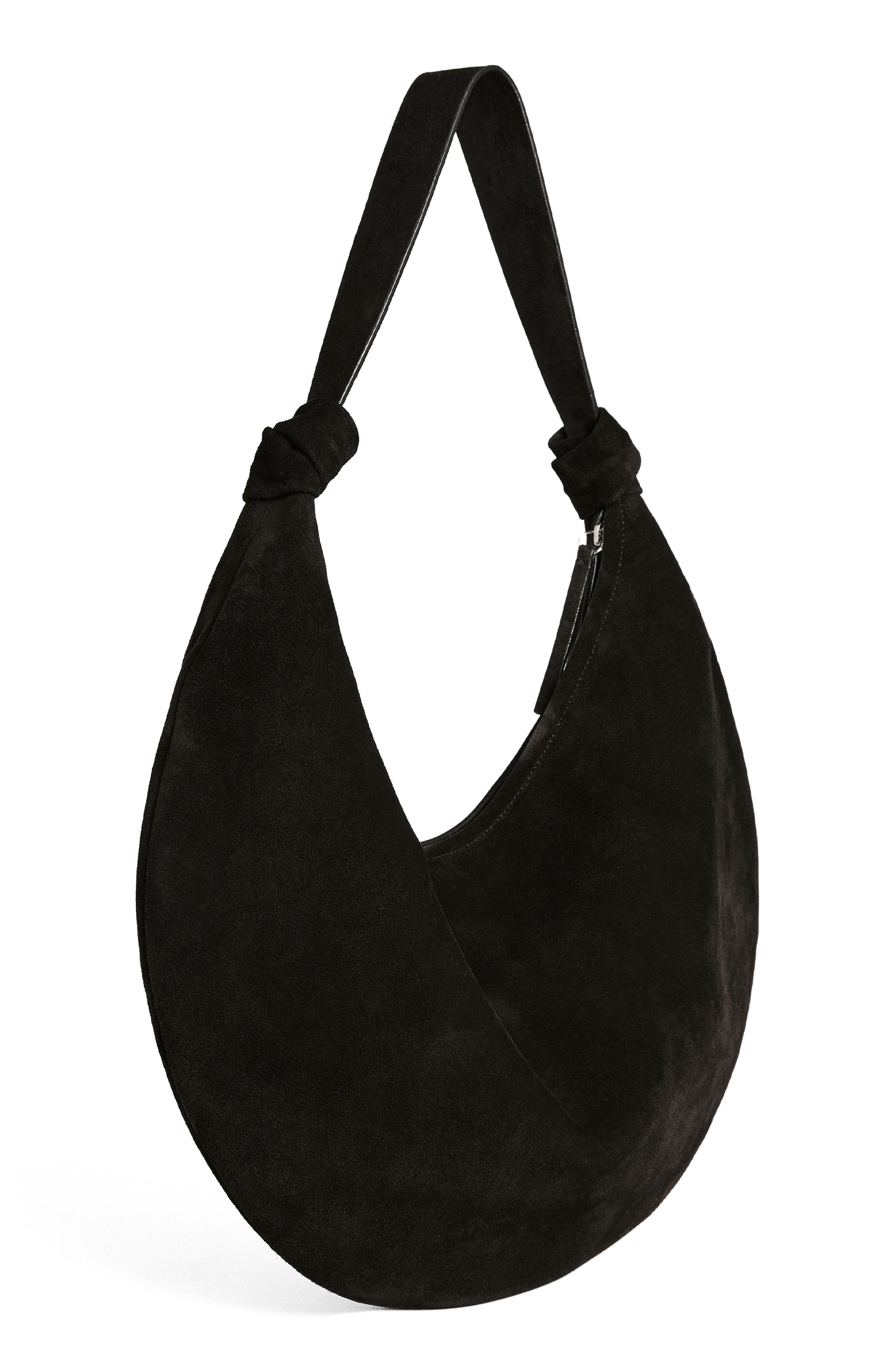 Reformation Rhea Suede Hobo Bag, Alternate, color, Black Suede