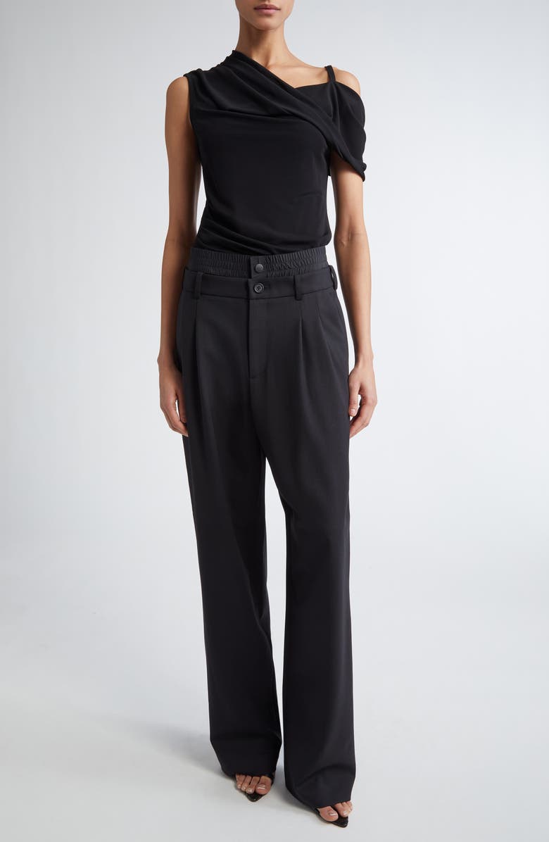 MONSE Layered Waist Stretch Wool Pants, Alternate, color, Black