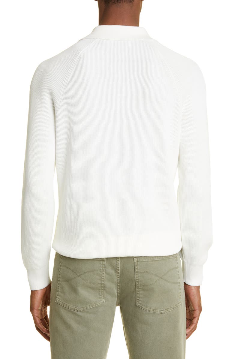 Brunello Cucinelli Cotton Rib Polo Sweater, Alternate, color, 