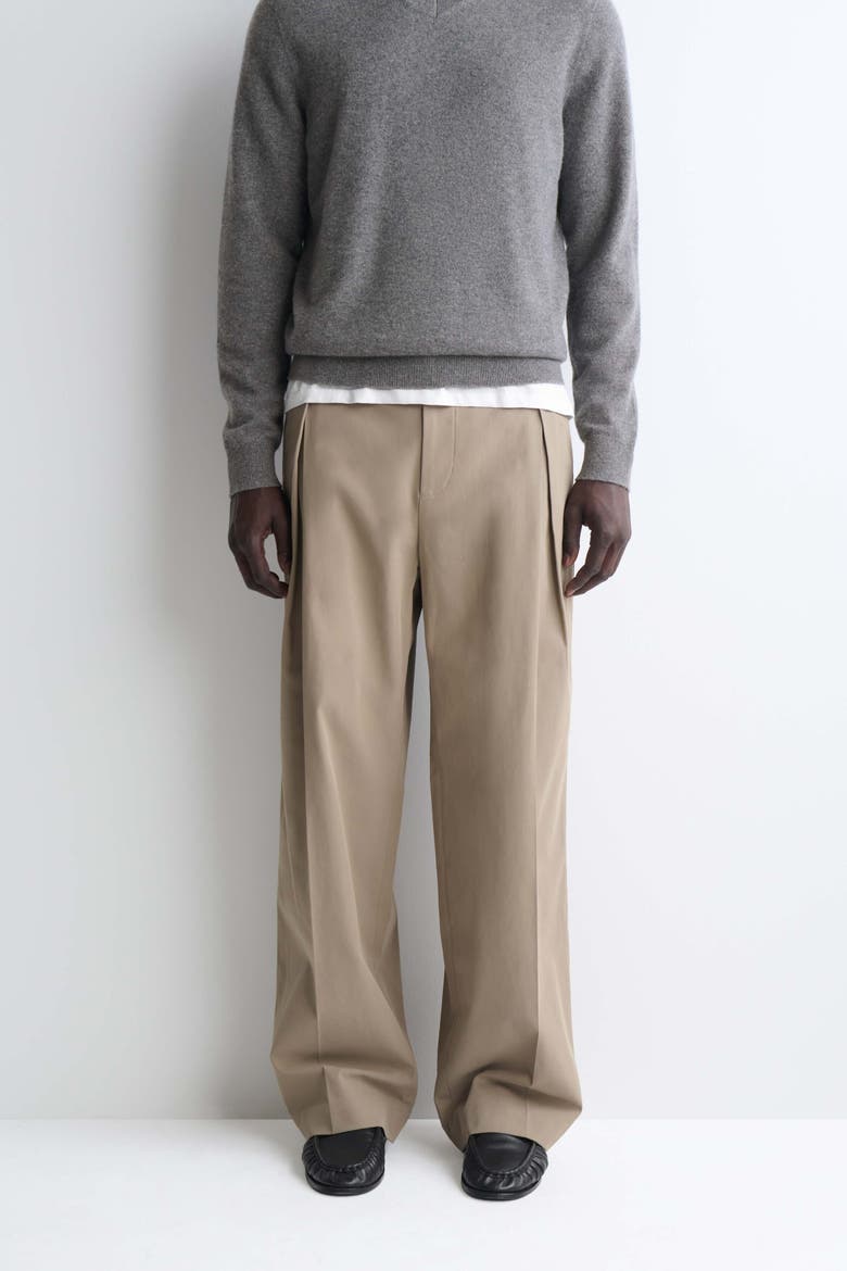 Pleated Cotton Relaxed-Fit Wide-Leg Pants, Alternate, color, BEIGE