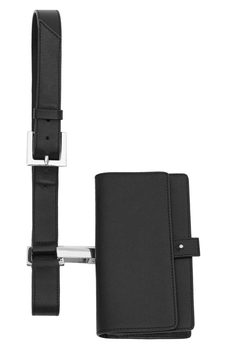 MANGO Leather Belt with Detachable Pouch, Alternate, color, Black