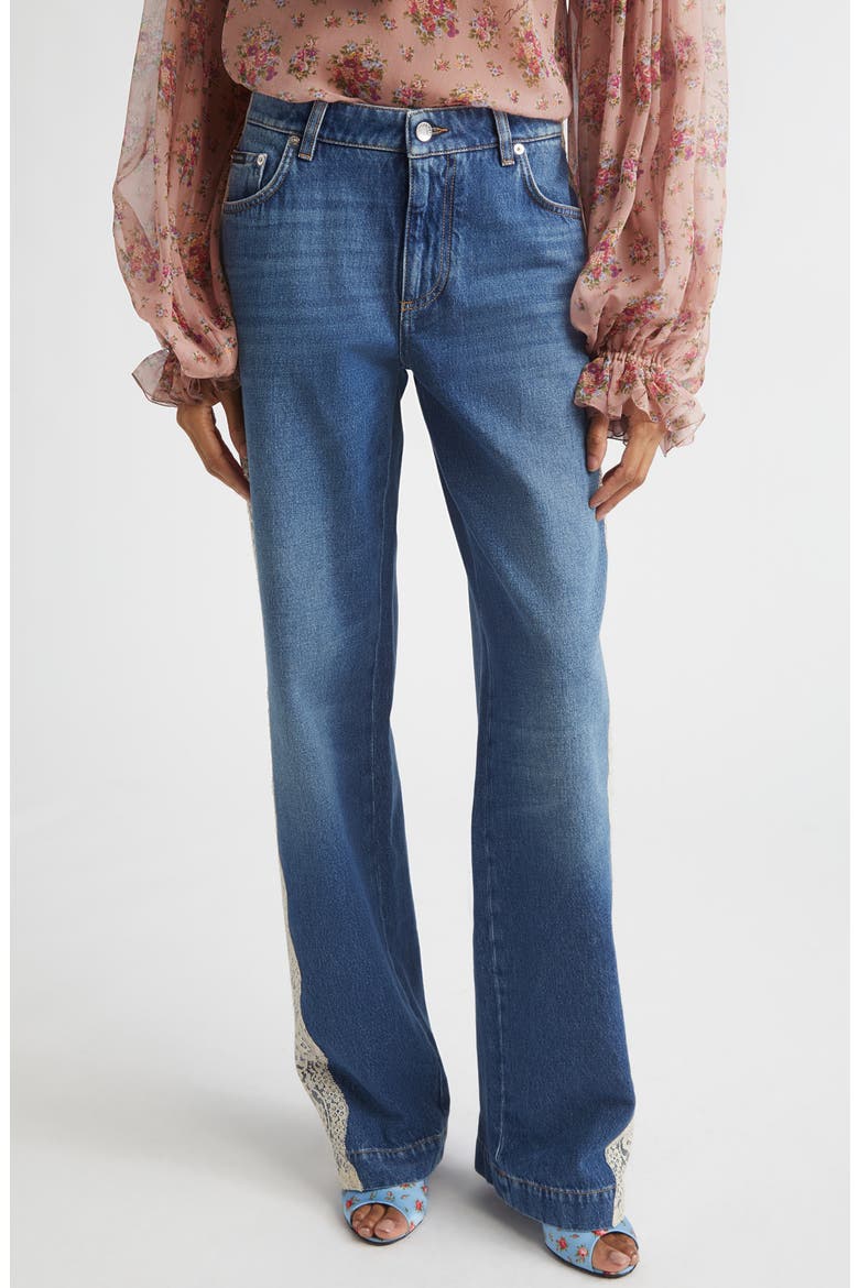 Lace Panel High Waist Straight Leg Jeans, Main, color, VARIANTE ABBINATA