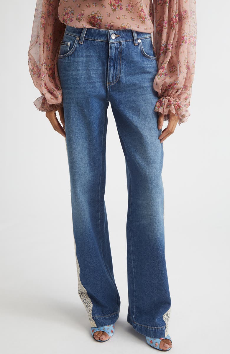 Dolce&Gabbana Lace Panel High Waist Straight Leg Jeans, Main, color, Variante Abbinata
