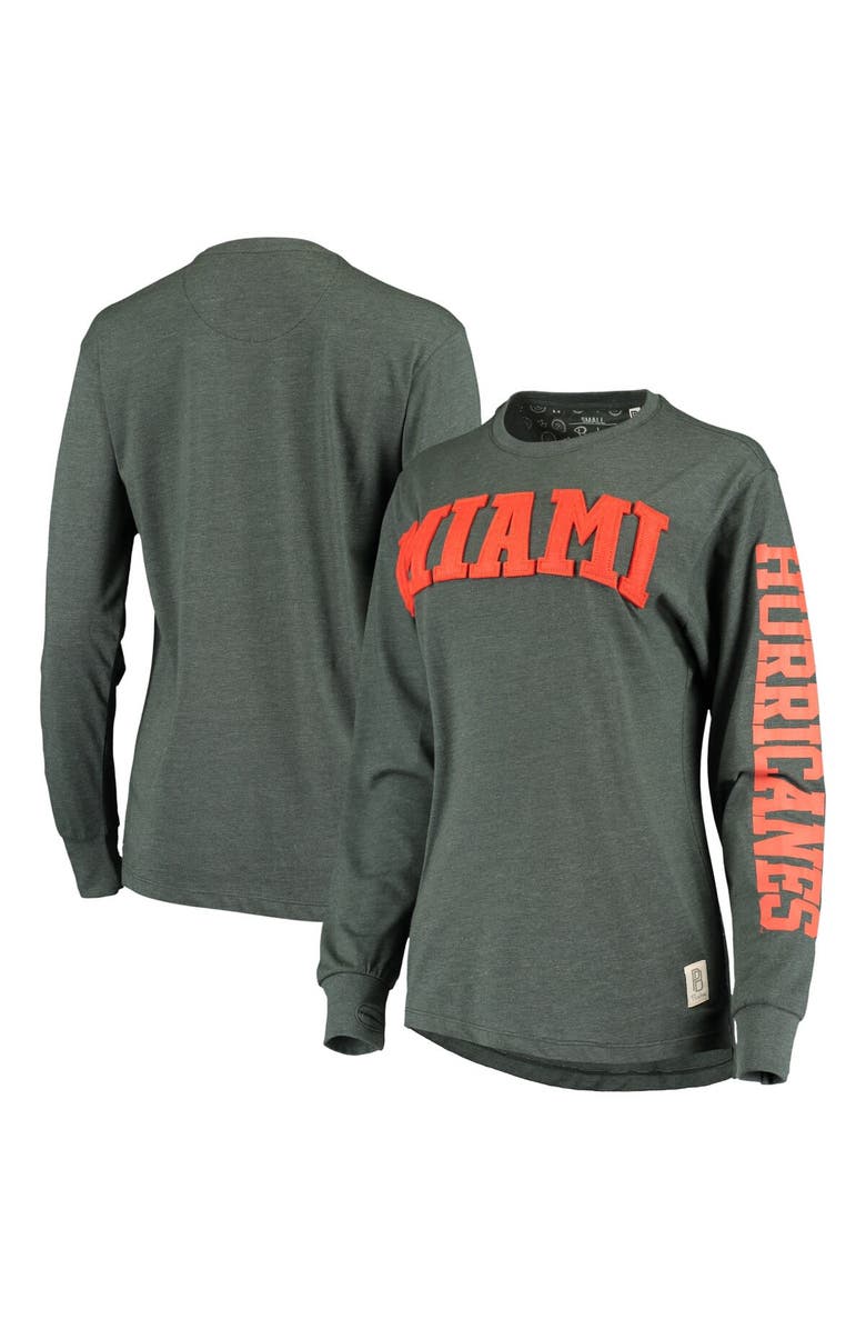 PRESSBOX Women's Pressbox Green Miami Hurricanes Two-Hit Canyon Long Sleeve T-Shirt, Main, color, Green