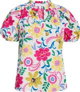 SUGARLIPS Punta Alta Berisa Split Neck Puff Sleeve Cotton Top