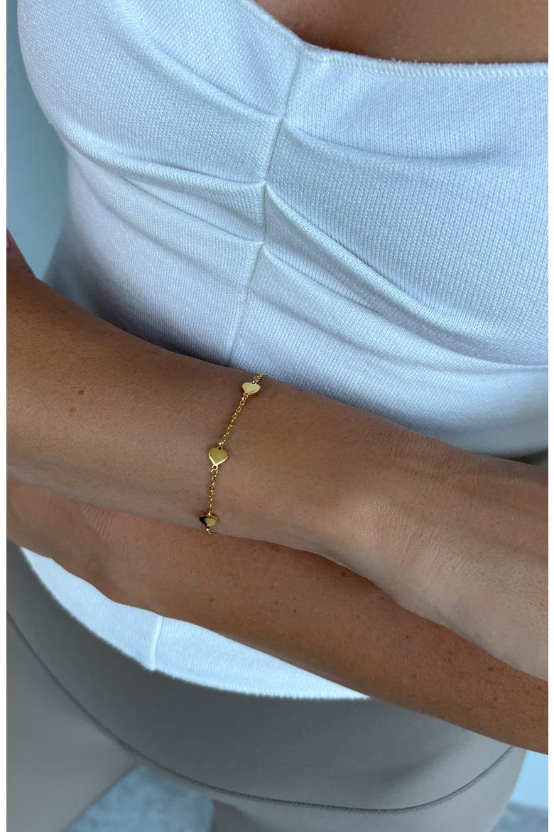 18k Gold Plated Heart Charm Bracelet, Alternate, color, GOLD