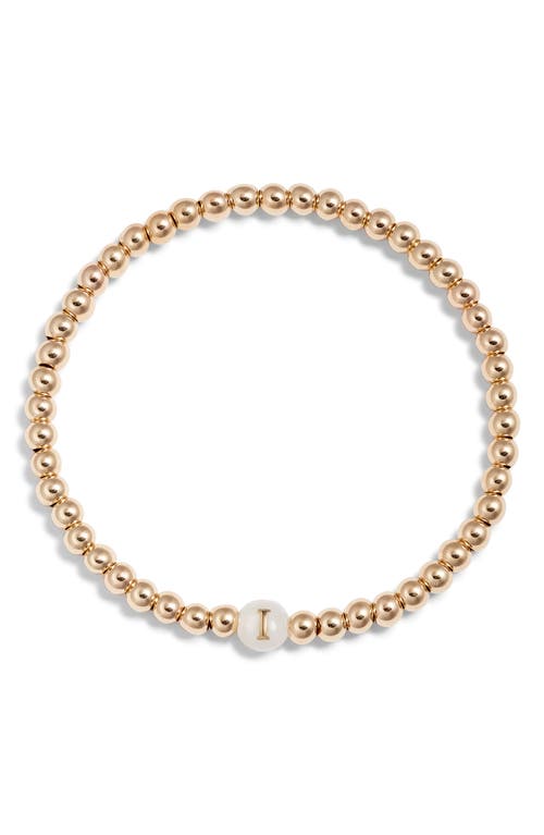 Nashelle Mother Of Pearl Initial Beaded Bracelet In Gold Fill I