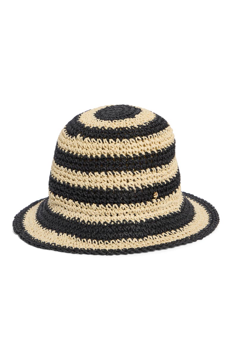 awning stripe straw cloche, Alternate, color, NATURAL/ BLACK 102