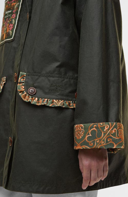 Barbour X Farm Rio Waxed Cotton Maria-clara Jacket In Multi