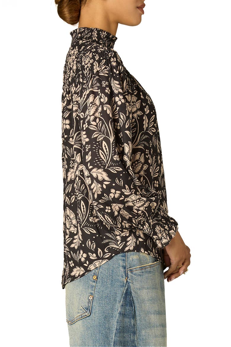 Long Smock Flounce Sleeve Funnel Neck Top, Alternate, color, BLACK/ PEARL DUST