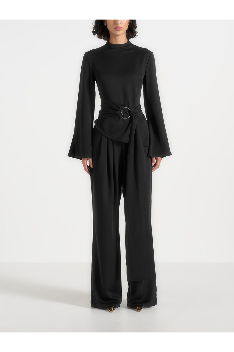 Aurore High Neck Pleated Jumpsuit With Wrap Waist, Alternate, color, Black