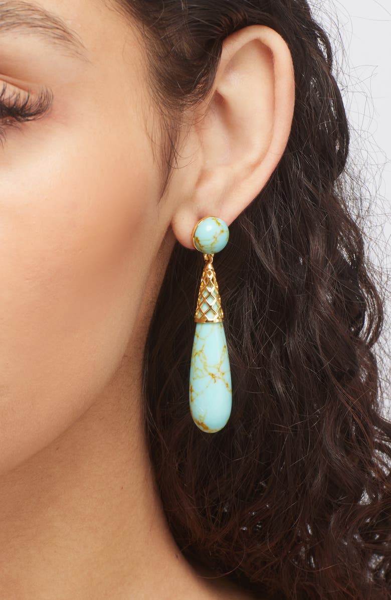 Lele Sadoughi Golden Cage Drop Earrings, Alternate, color, Turquoise Sky