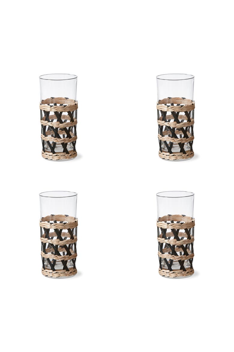 Island Collection Clear High Ball Glasses with Cattail Sleeves, Main, color, Black