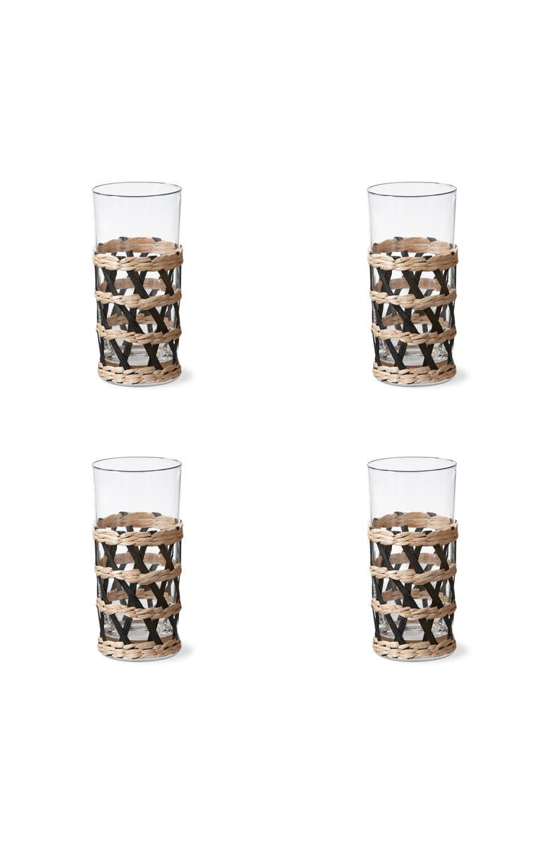 tag Island Collection Clear High Ball Glasses with Cattail Sleeves, Main, color, Black
