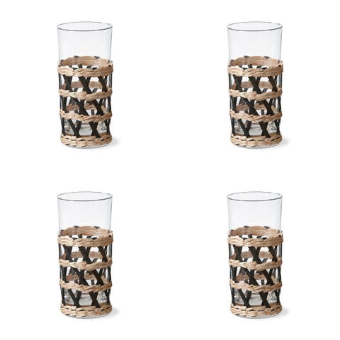 Island Collection Clear High Ball Glasses with Cattail Sleeves