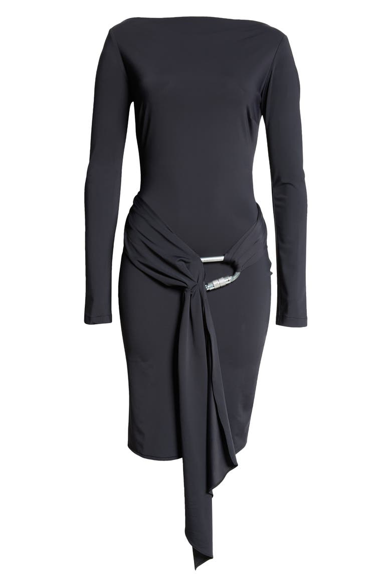 Carabiner Sash Long Sleeve Stretch Jersey Dress, Alternate, color, BLACK