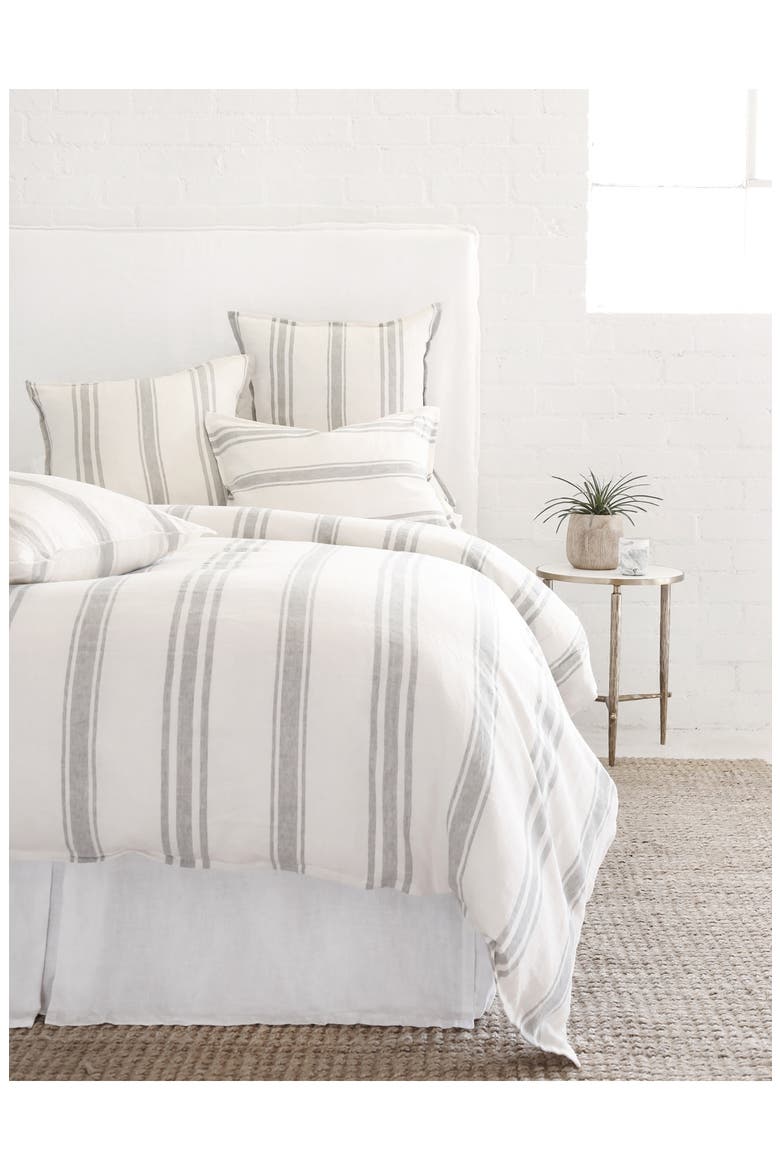 Jackson Stripe Linen Duvet Cover, Alternate, color, CREAM/GREY