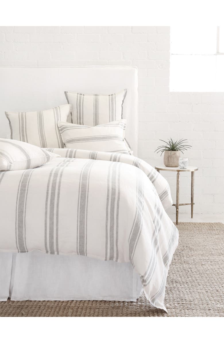 Pom Pom at Home Jackson Stripe Linen Duvet Cover, Alternate, color, Cream/Grey