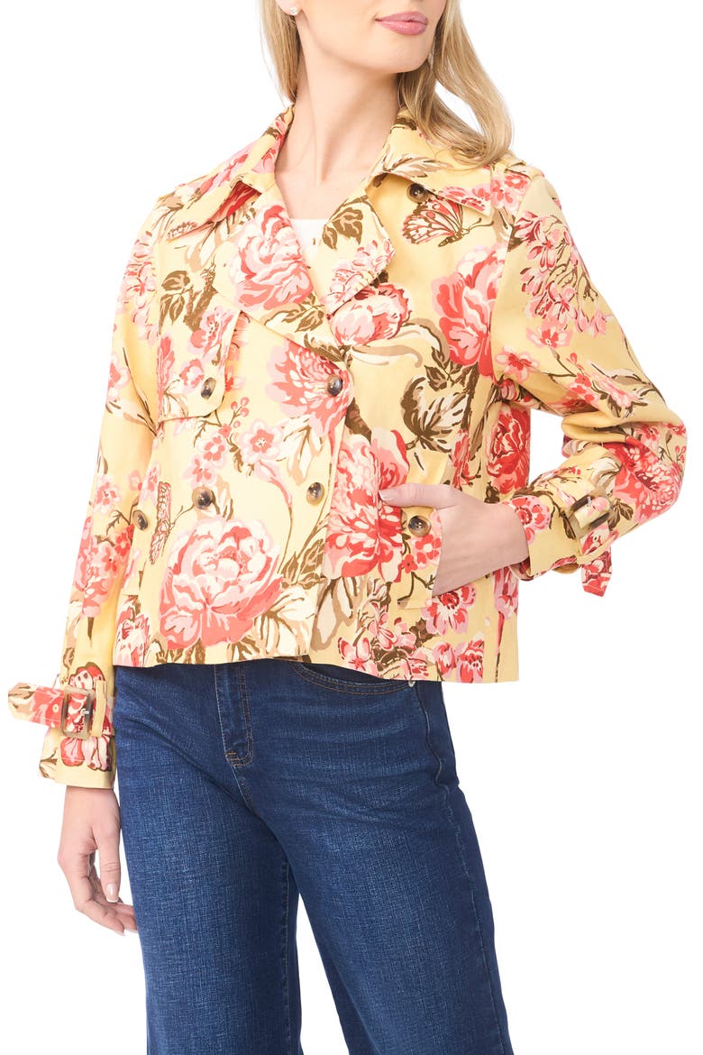 Leah Floral Crop Linen Trench Coat, Main, color, CREAMED CORN