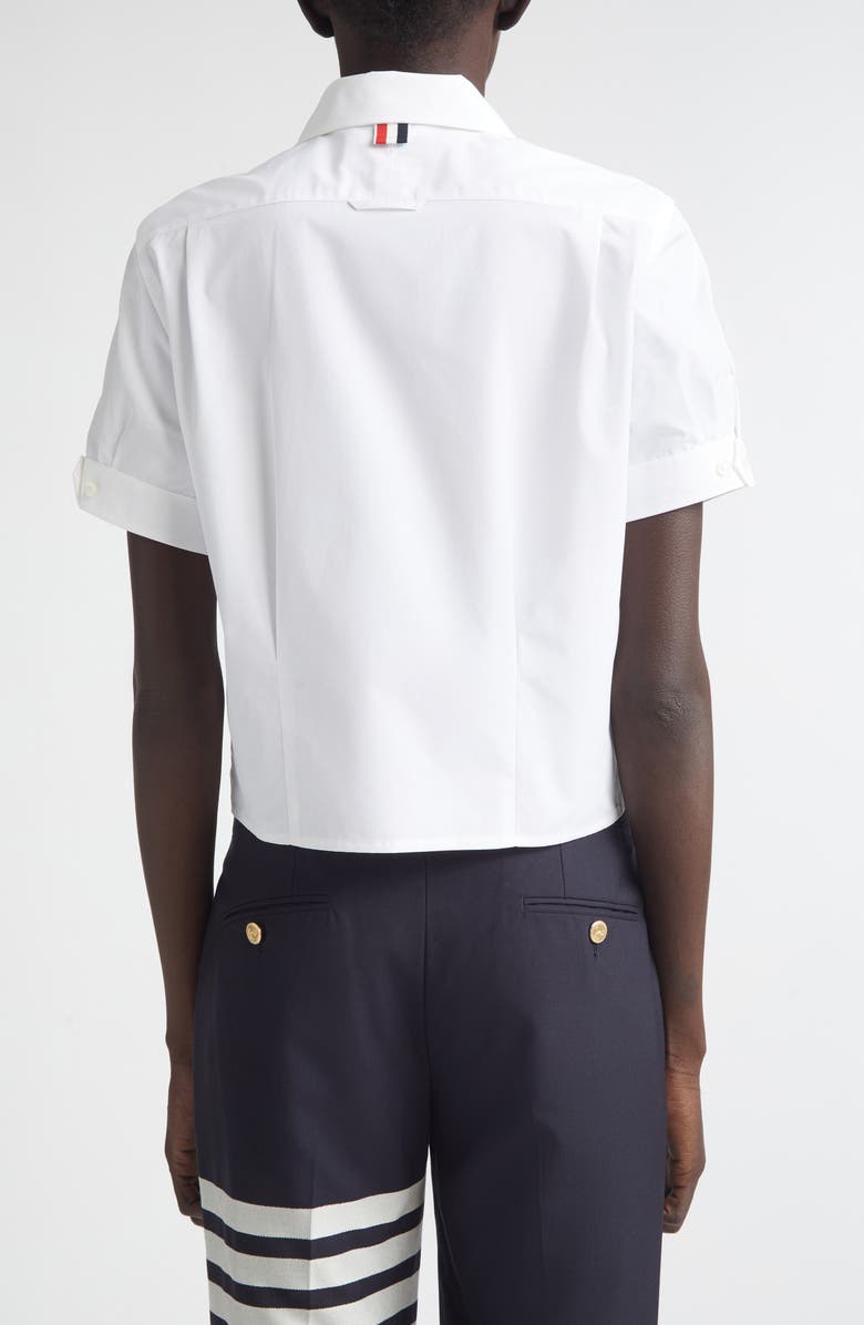 Thom Browne Pleated Cotton Poplin Button-Up Blouse, Alternate, color, White