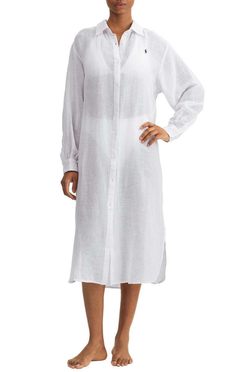 Polo Ralph Lauren Maxi Organic Cotton & Linen Cover-Up Shirtdress, Main, color, 