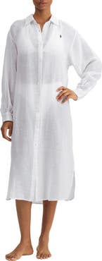 Polo Ralph Lauren Maxi Organic Cotton & Linen Cover-Up Shirtdress