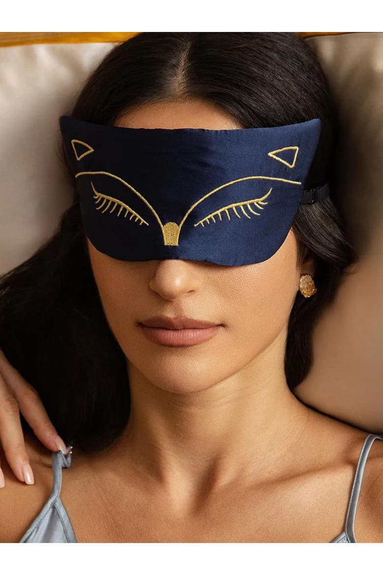 Cat Embroidered Silk Sleep Mask 2 Pcs, Alternate, color, Dark Blue