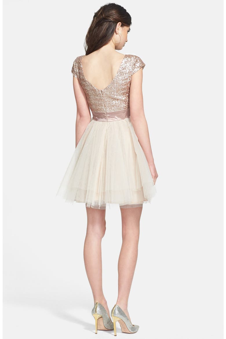 Sequin & Tulle Party Dress, Alternate, color, CHAMPAGNE