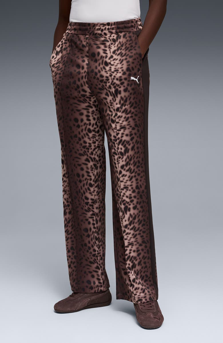 PUMA Leopard Print Track Pants, Alternate, color, Puma Black