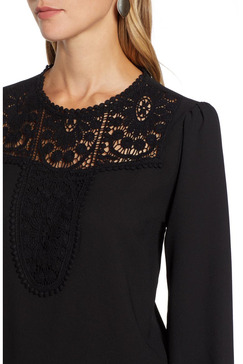 Lace & Crepe Blouse, Alternate, color, BLACK