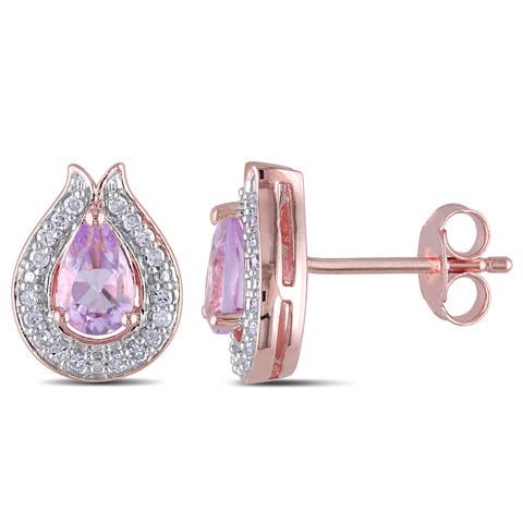 Rose de France & Diamond Teardrop Stud Earrings
