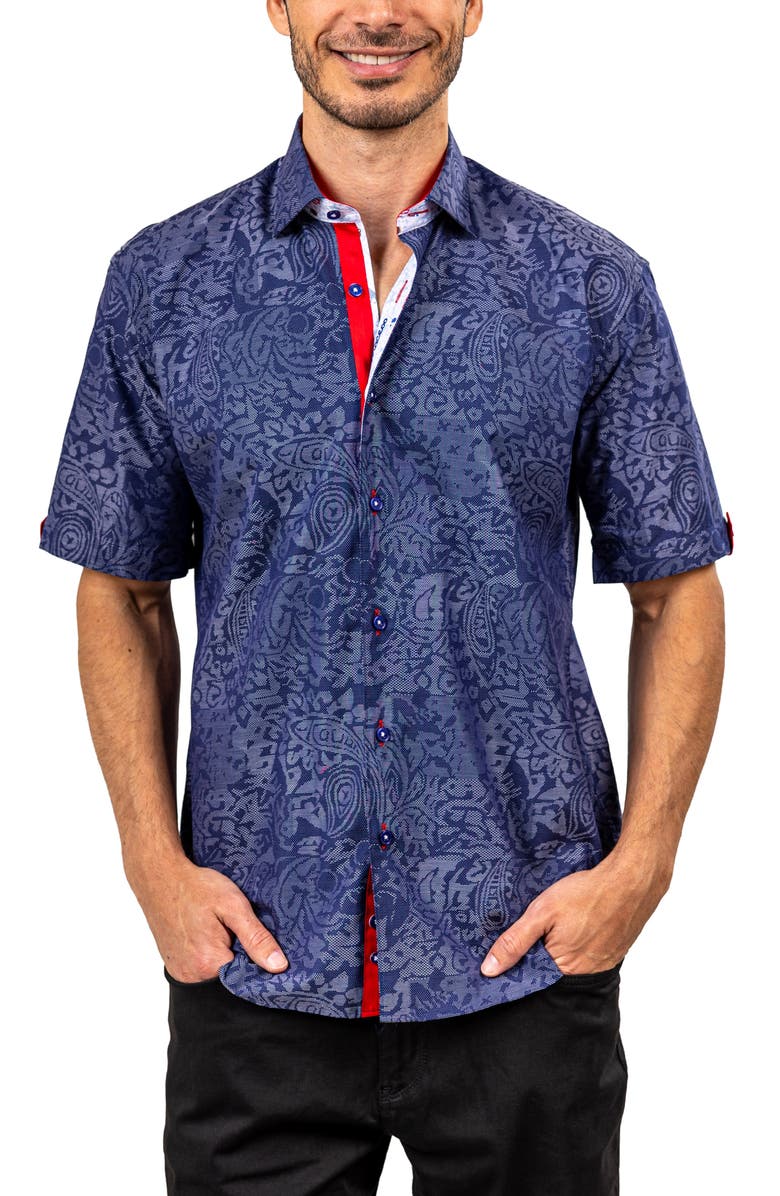 Maceoo Galileo Ascension 0084 Contemporary Fit Short Sleeve Button-Up Shirt, Alternate, color, Blue