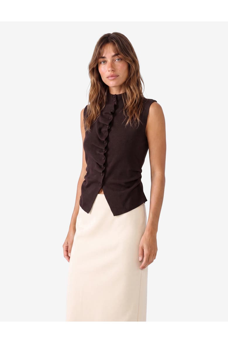 High Neck Knit Vest, Alternate, color, BROWN