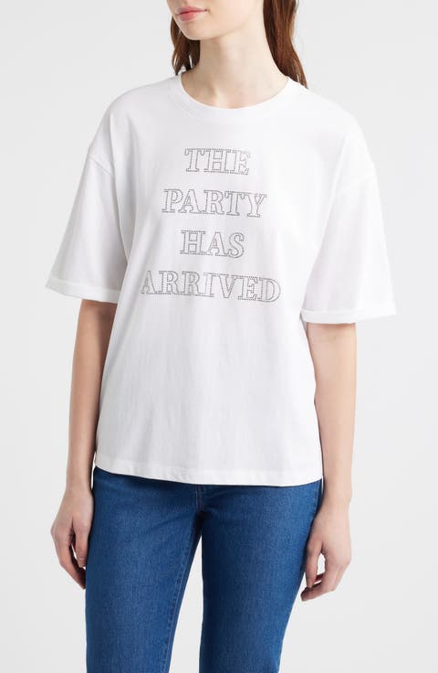 Evi Rhinestone Embellished Cotton Graphic T-Shirt