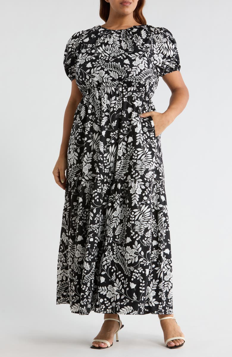 SUGARLIPS Pine Hill Floral Becca Tiered Maxi Sundress, Main, color, Grey-Black