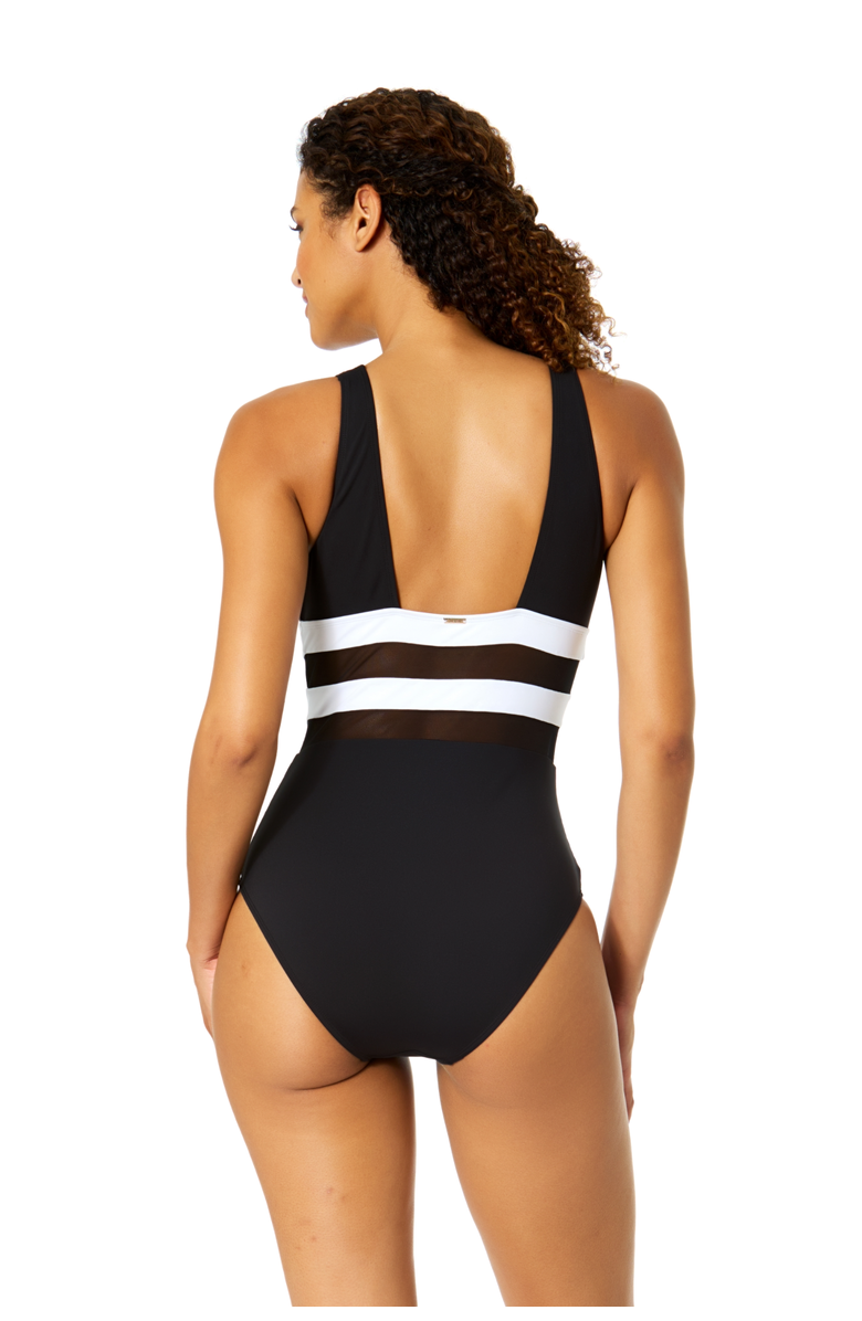 Anne Cole Women
s Gabor Mesh Plunge Front Colorblock Mesh One Piece Swimsuit, Alternate, color, Gabor Mesh