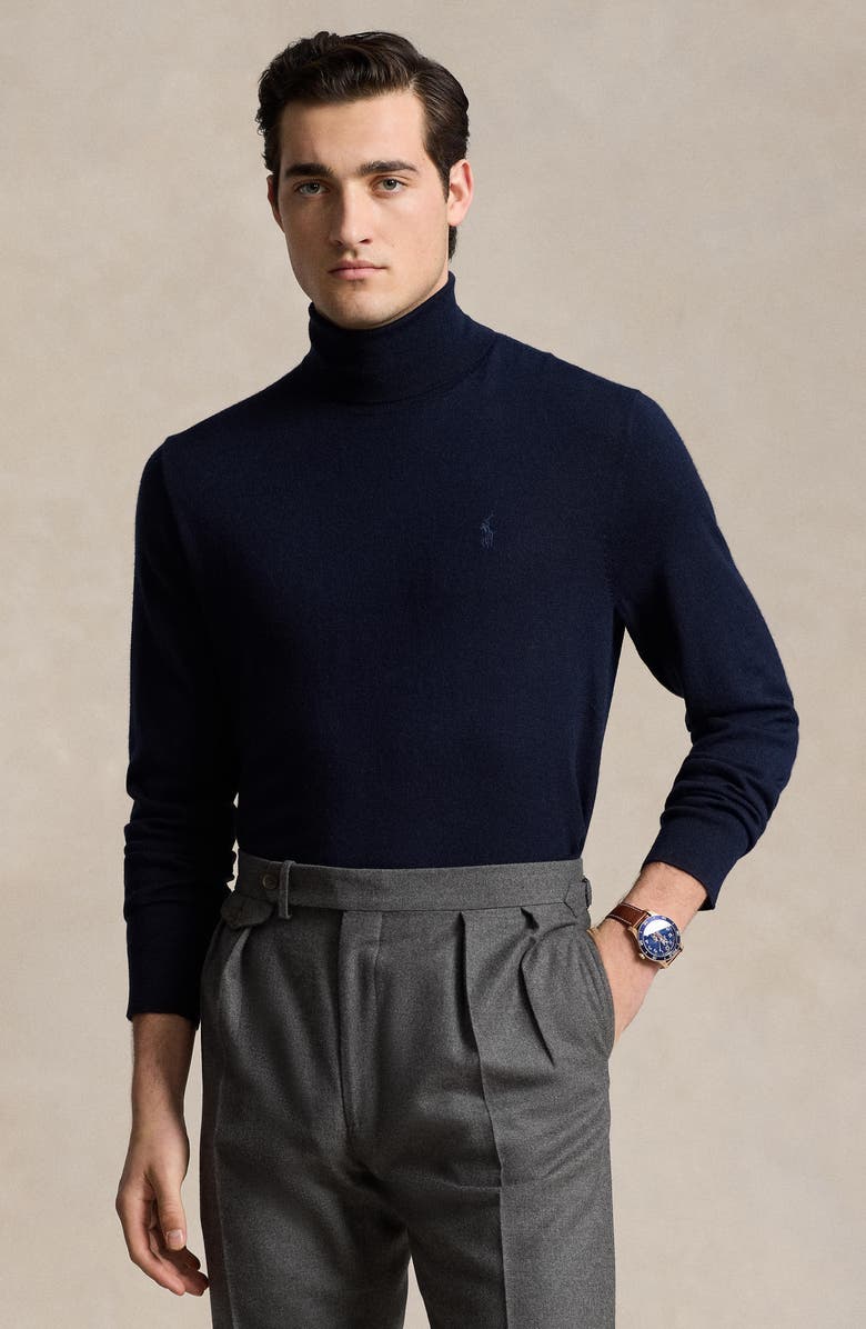 Polo Ralph Lauren Merino Wool Turtleneck Sweater, Alternate, color, Hunter Navy