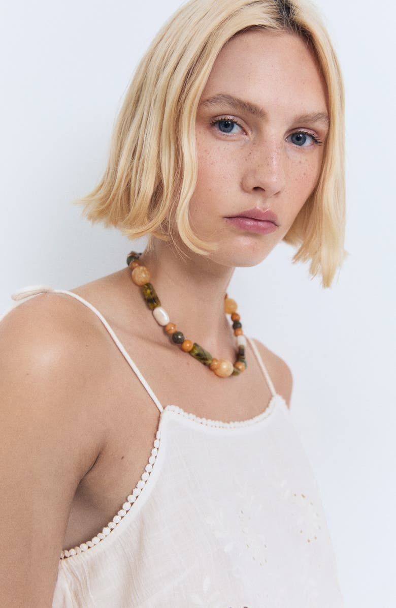 MANGO Embroidered Eyelet Camisole, Alternate, color, Off White