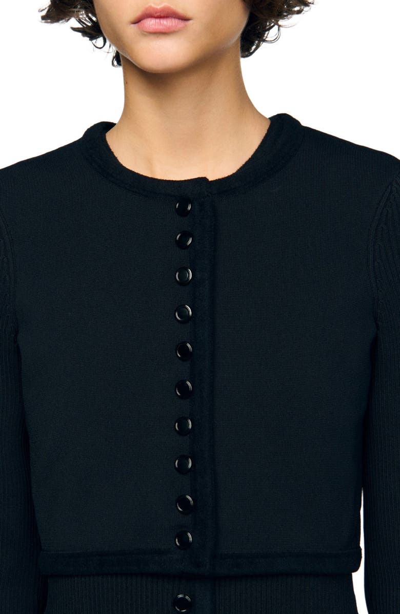 SANDRO Cropped fine knit cardigan, Alternate, color, Black