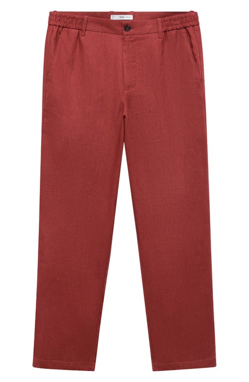Mango Elastic Waist Linen Pants In Burgundy