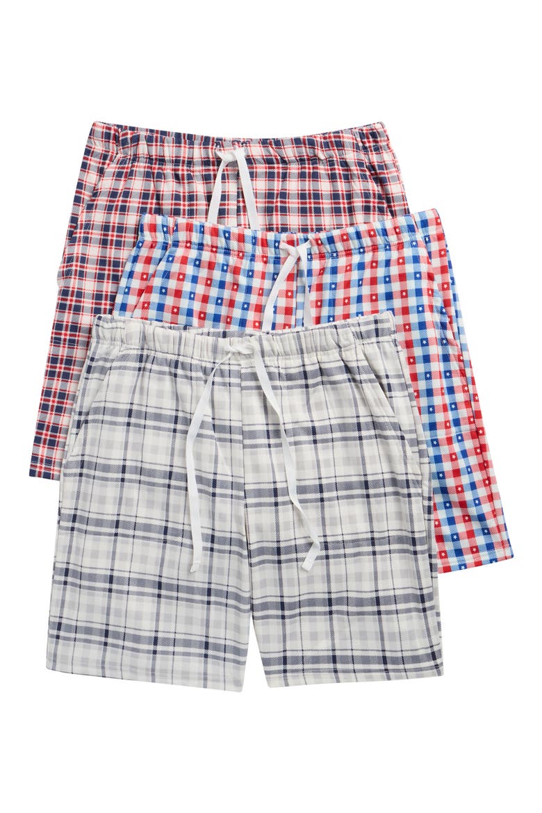 3-Pack Plaid Minky Fleece Lounge Shorts, Main, color, WHITE/SNORKEL BLUE/DRESS BLUE